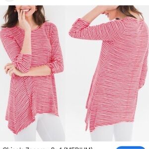 Chico's Zenergy Red White Striped Seam 3/4 sleeve Tunic Top M